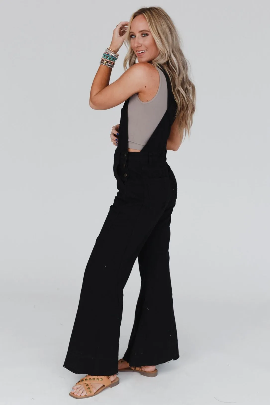 Milly Distressed Hem Wide Leg Overall - Black