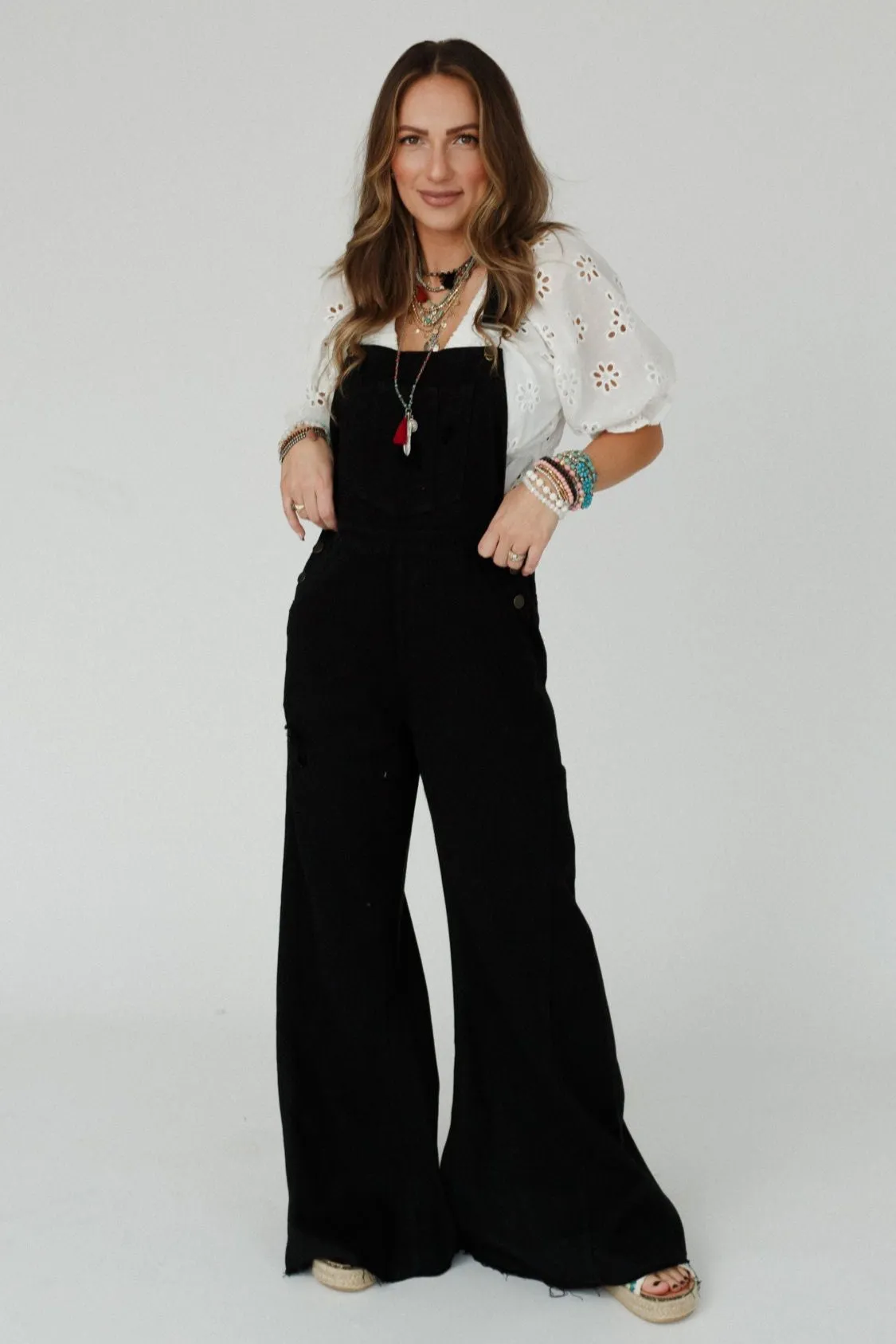 Milly Distressed Hem Wide Leg Overall - Black