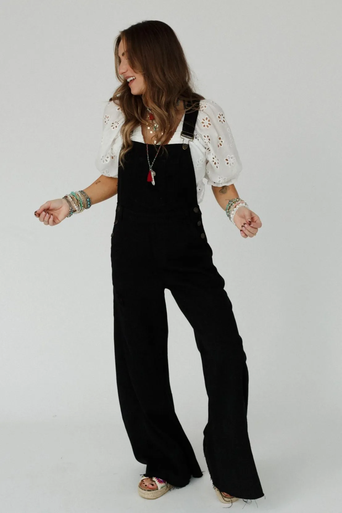 Milly Distressed Hem Wide Leg Overall - Black