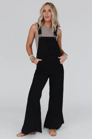 Milly Distressed Hem Wide Leg Overall - Black