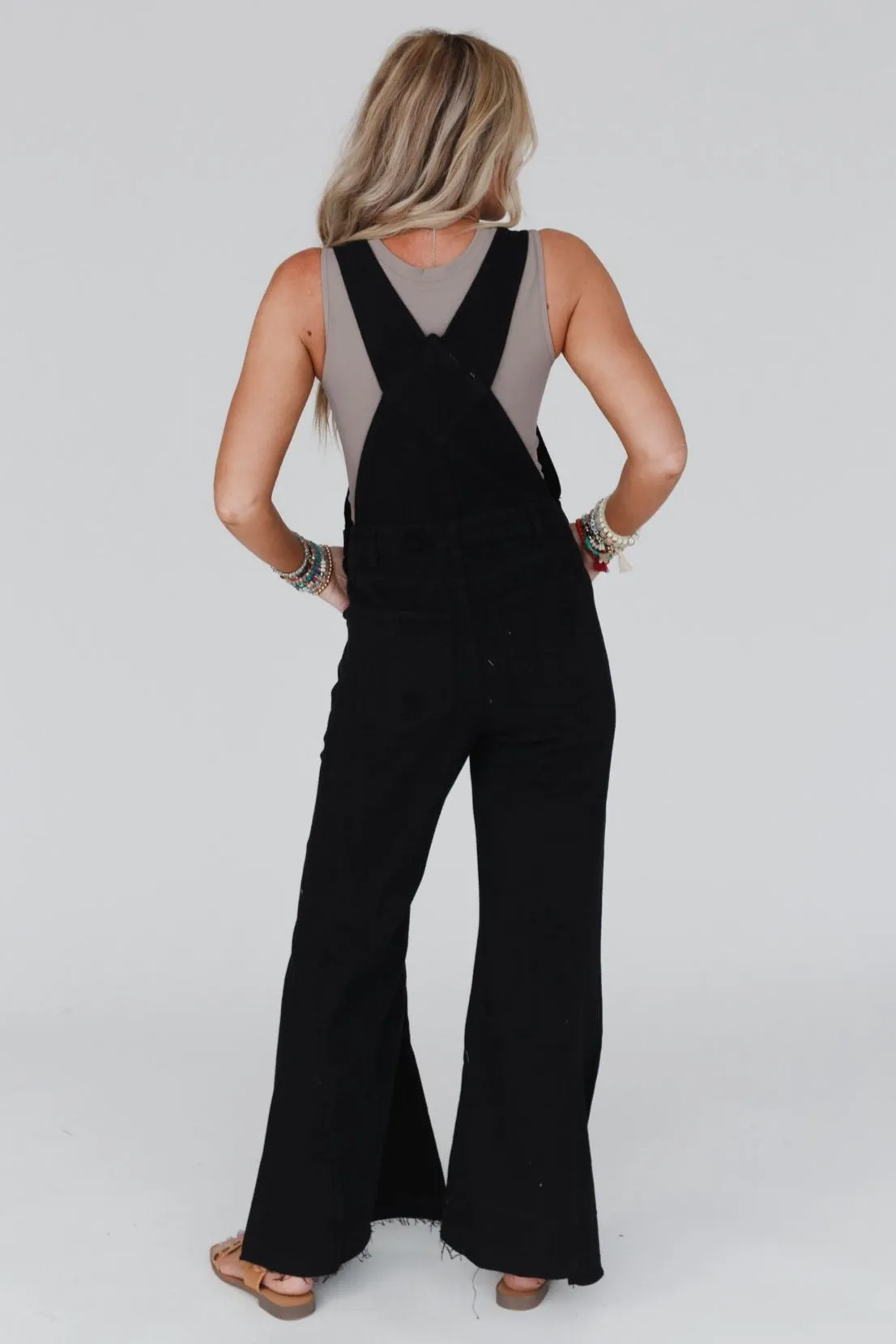 Milly Distressed Hem Wide Leg Overall - Black