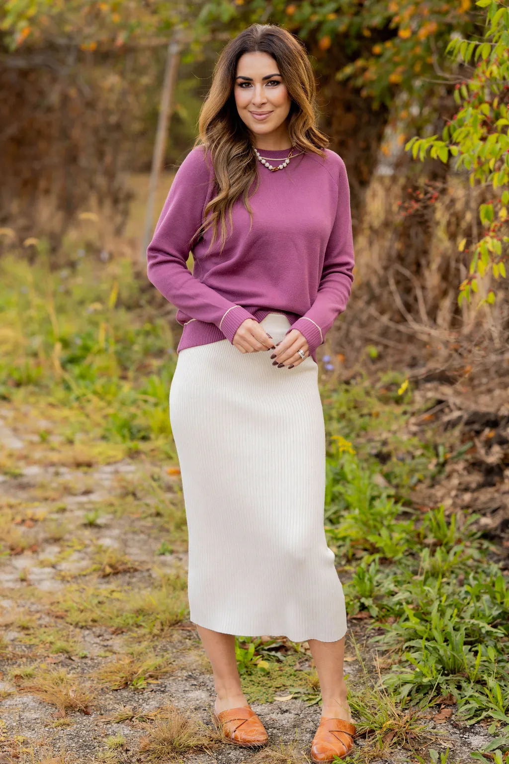 Mixed Ribs Midi Skirt