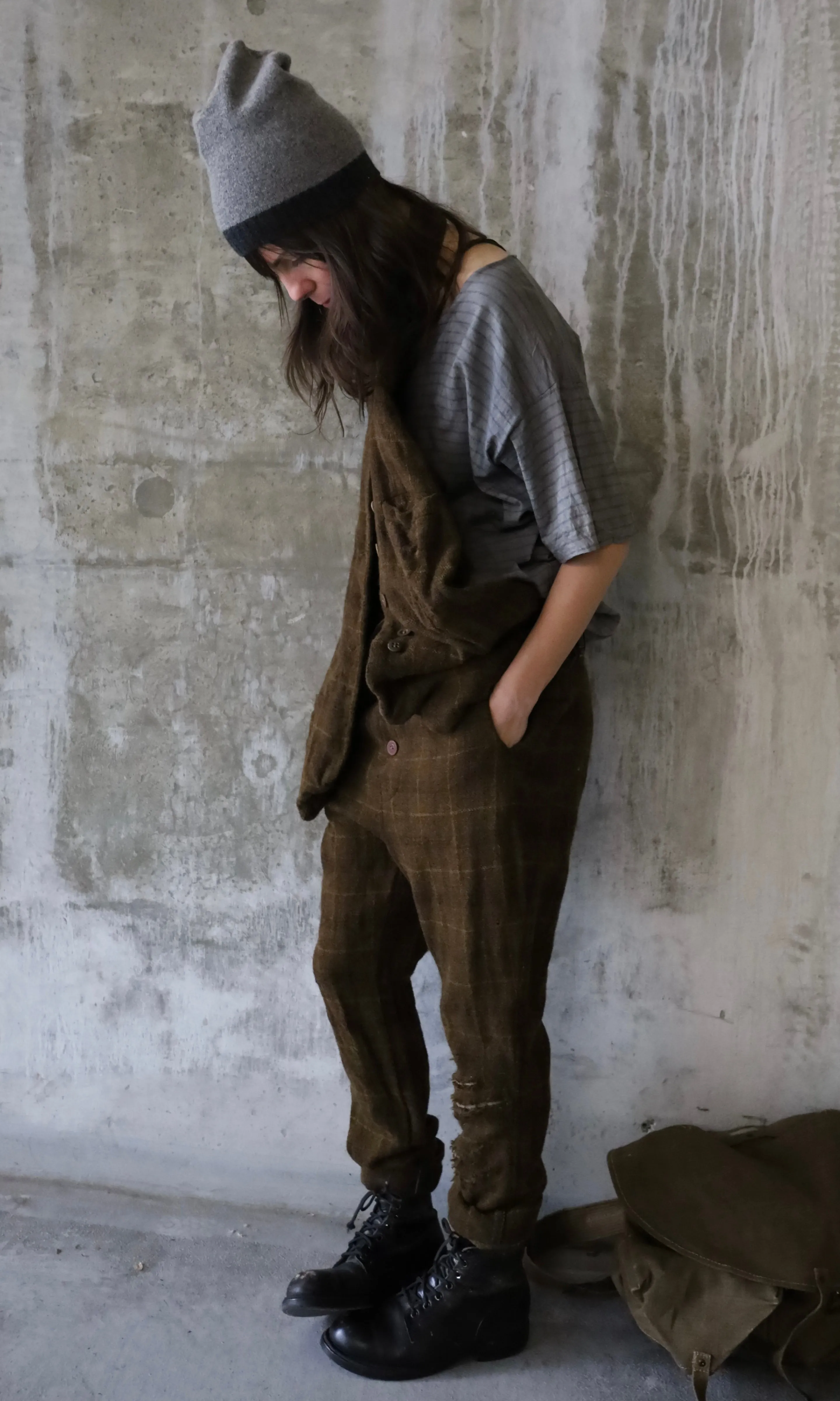 PLAID WOOL CASHMERE BACKLESS VEST