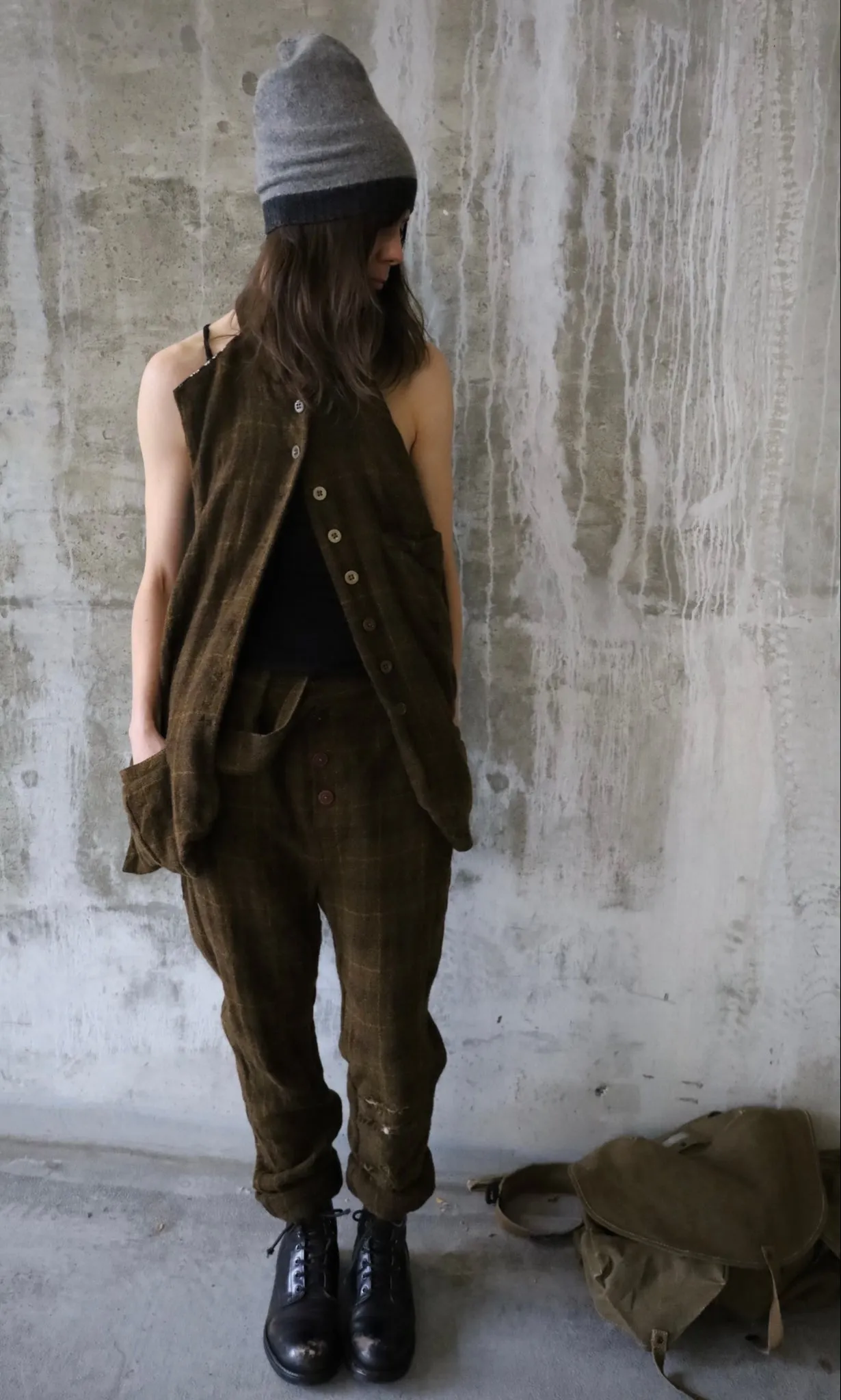 PLAID WOOL CASHMERE BACKLESS VEST