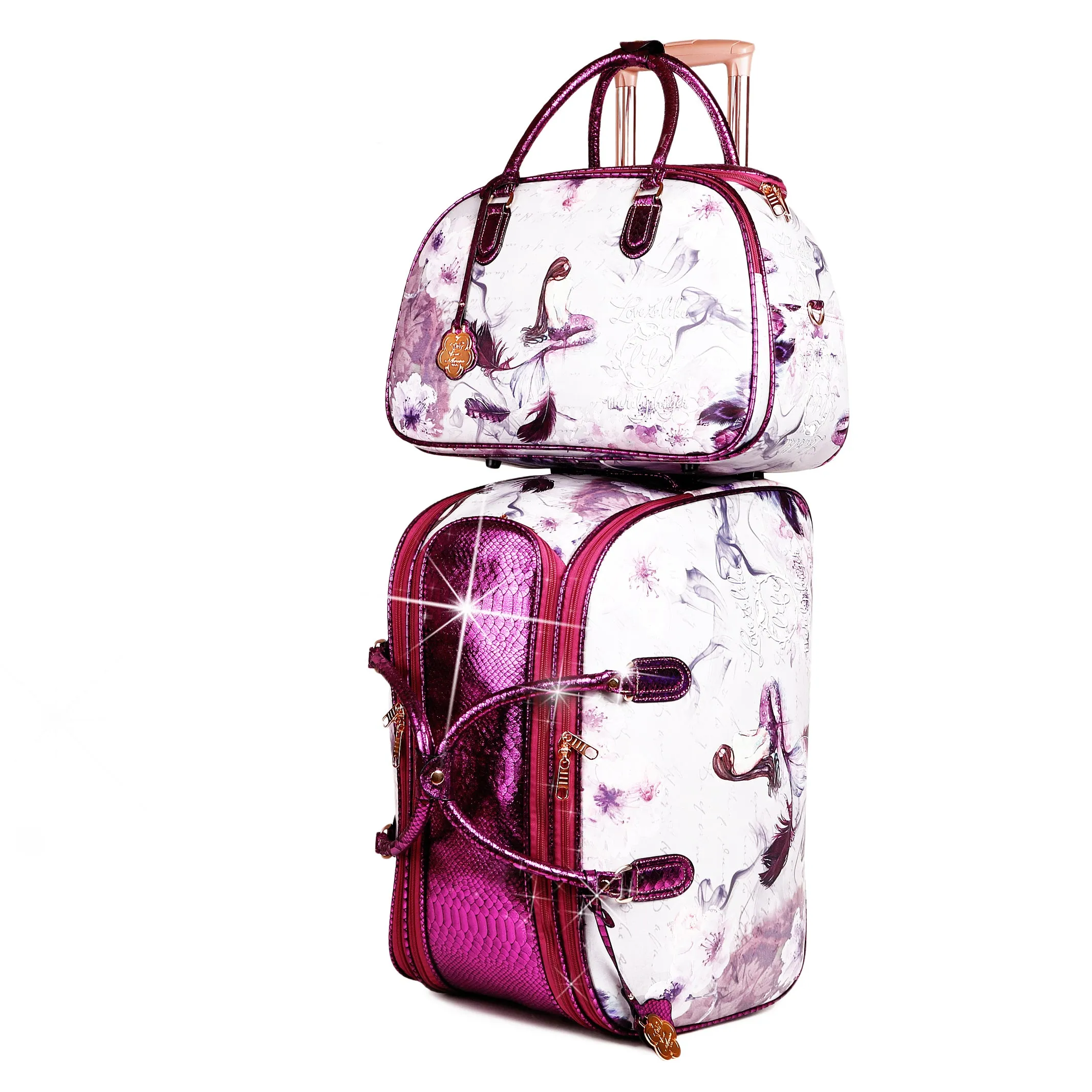 Princess Mera Large Rolling Duffel 2pcs/Set Travel Bag[BCD6988-6977]