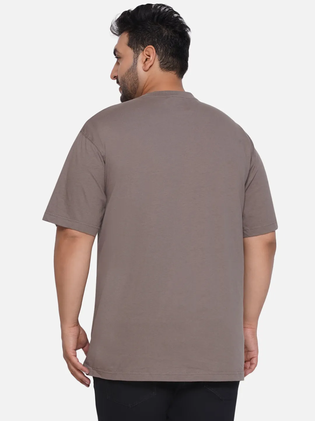 Red Head - Plus Size Men's Regular Fit Pure Cotton Khaki Solid Henley Neck Half Sleeve T-Shirt