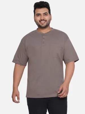 Red Head - Plus Size Men's Regular Fit Pure Cotton Khaki Solid Henley Neck Half Sleeve T-Shirt