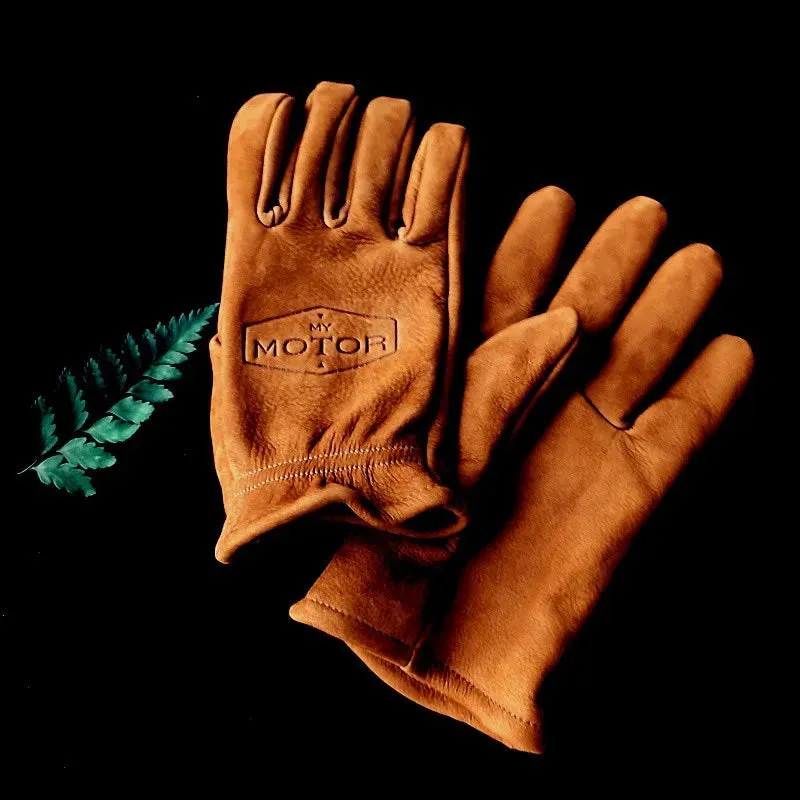 Retro motorcycle gloves, frosted top layer cowhide, men's