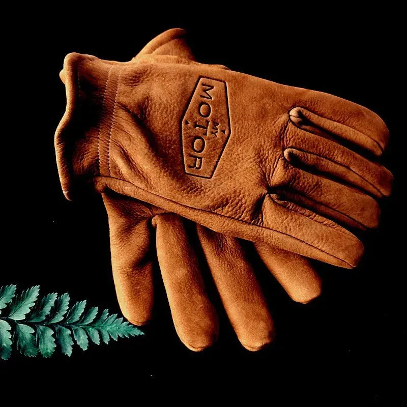 Retro motorcycle gloves, frosted top layer cowhide, men's