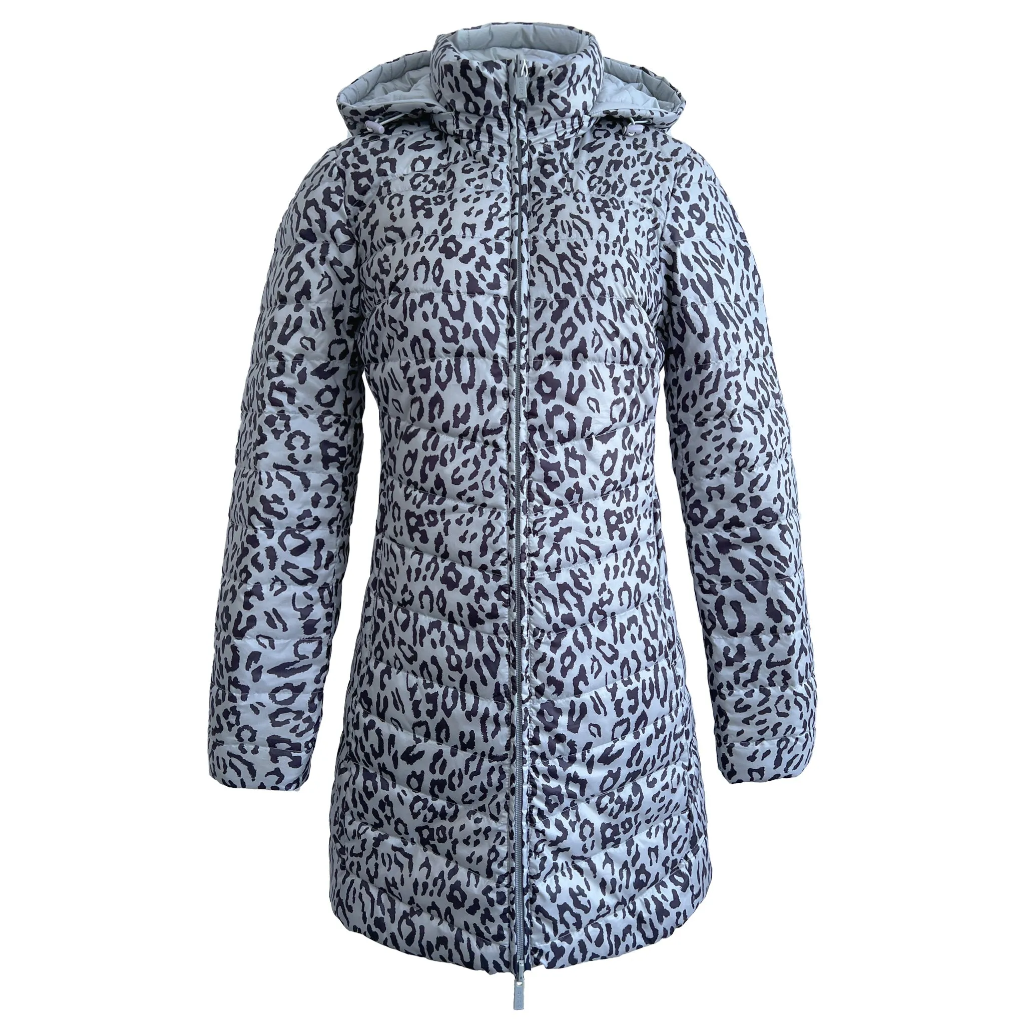 Reversible Silver Jaguar Duck Down Puffer Coat