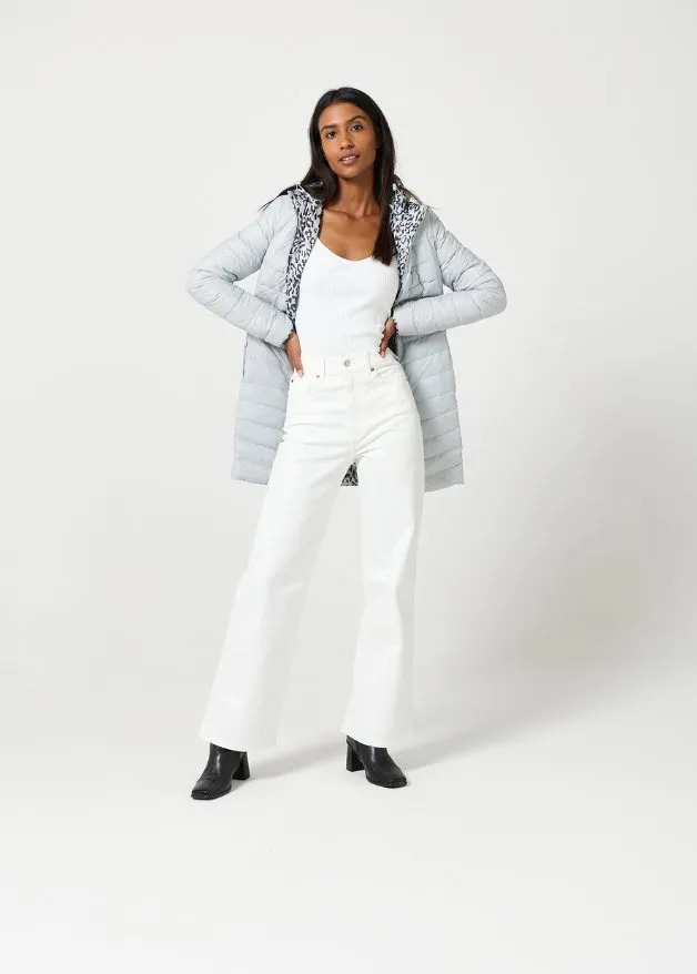 Reversible Silver Jaguar Duck Down Puffer Coat