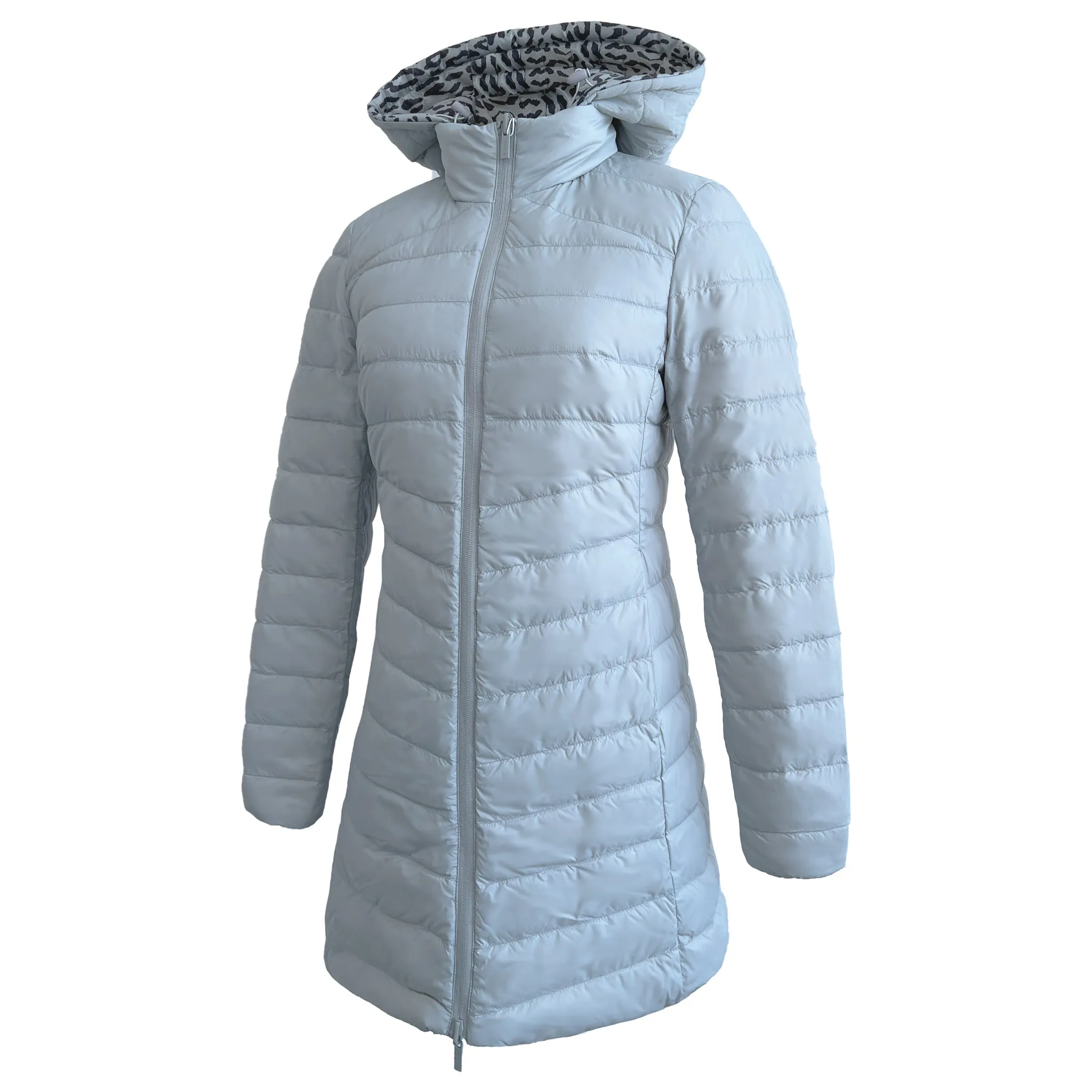 Reversible Silver Jaguar Duck Down Puffer Coat