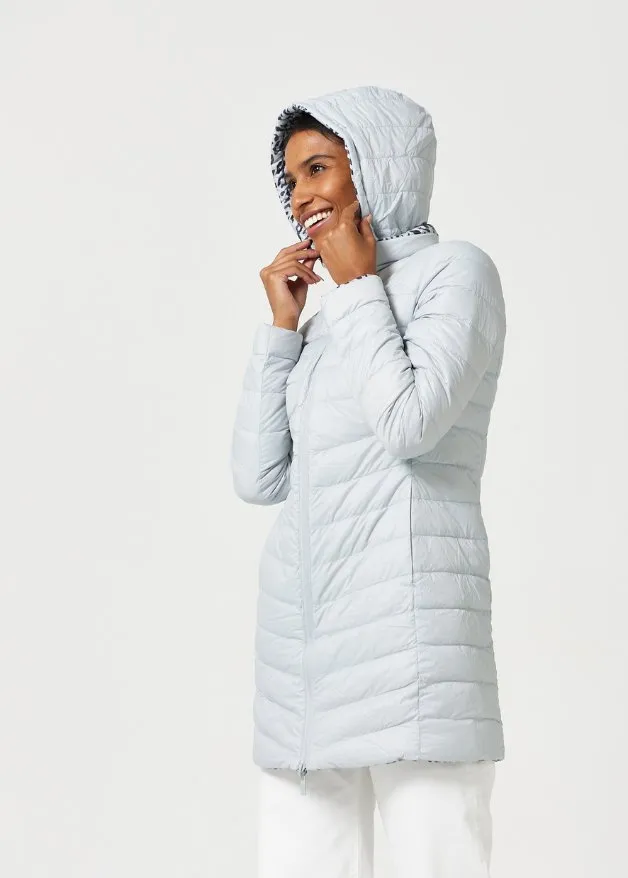 Reversible Silver Jaguar Duck Down Puffer Coat