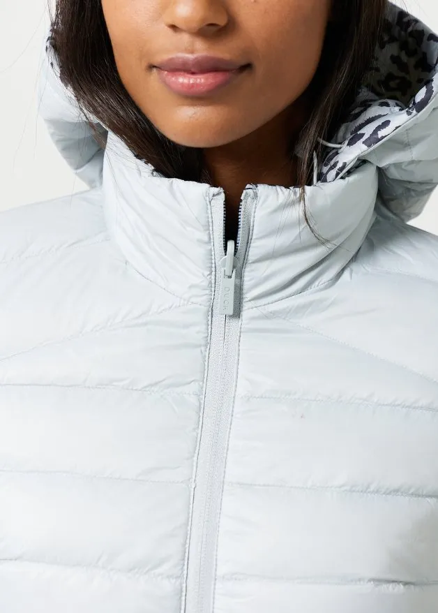Reversible Silver Jaguar Duck Down Puffer Coat