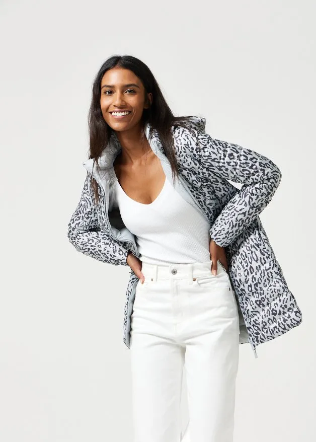 Reversible Silver Jaguar Duck Down Puffer Coat