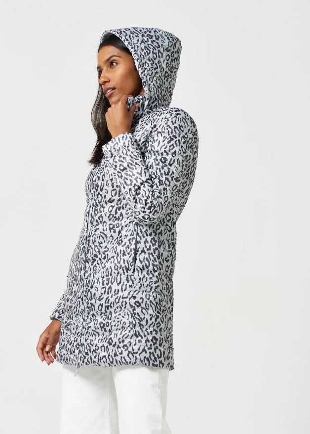 Reversible Silver Jaguar Duck Down Puffer Coat