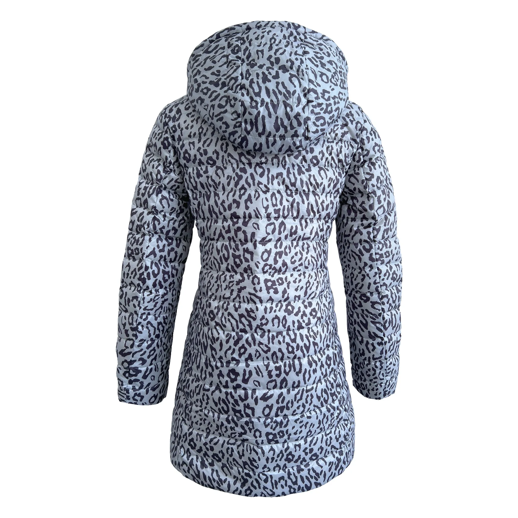 Reversible Silver Jaguar Duck Down Puffer Coat