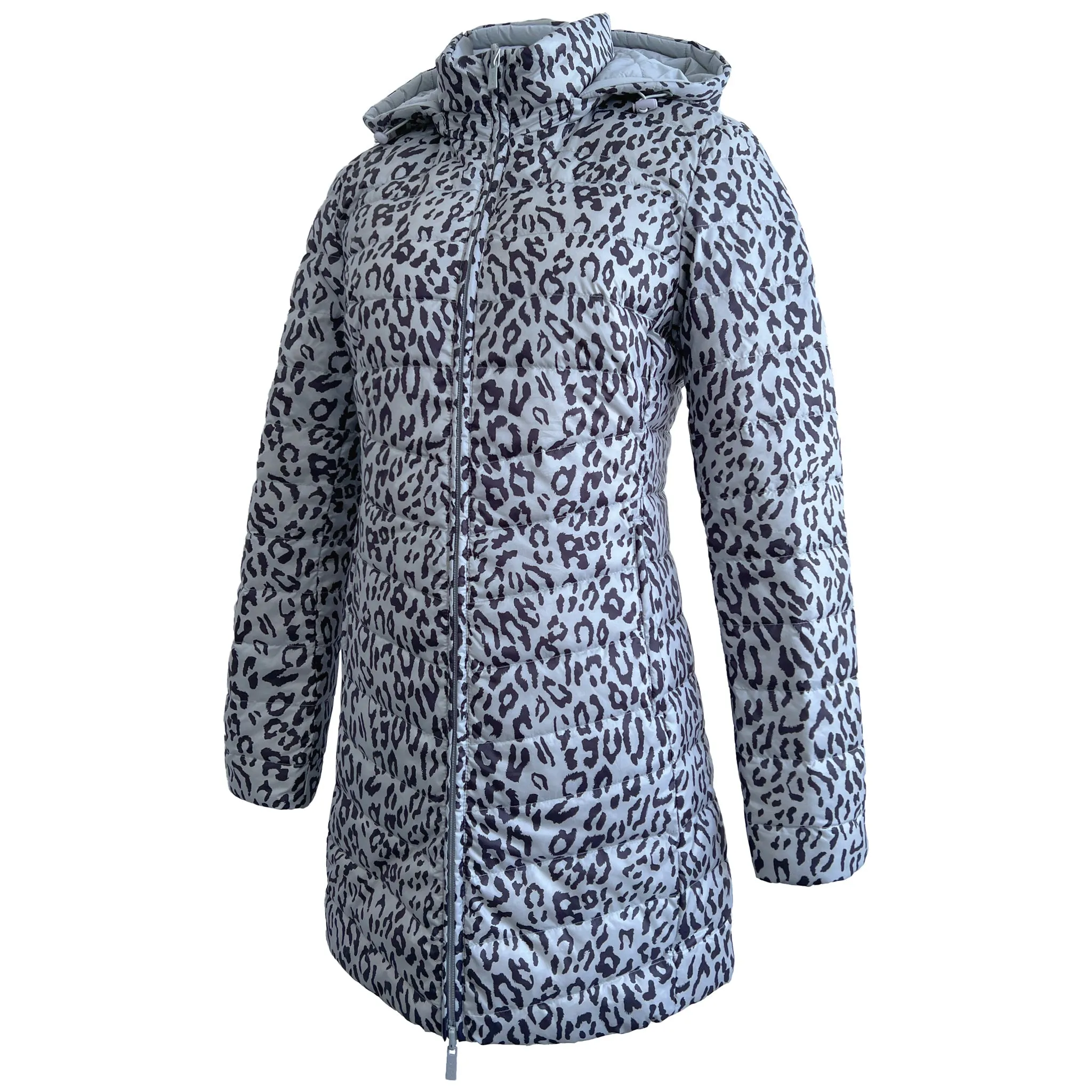 Reversible Silver Jaguar Duck Down Puffer Coat