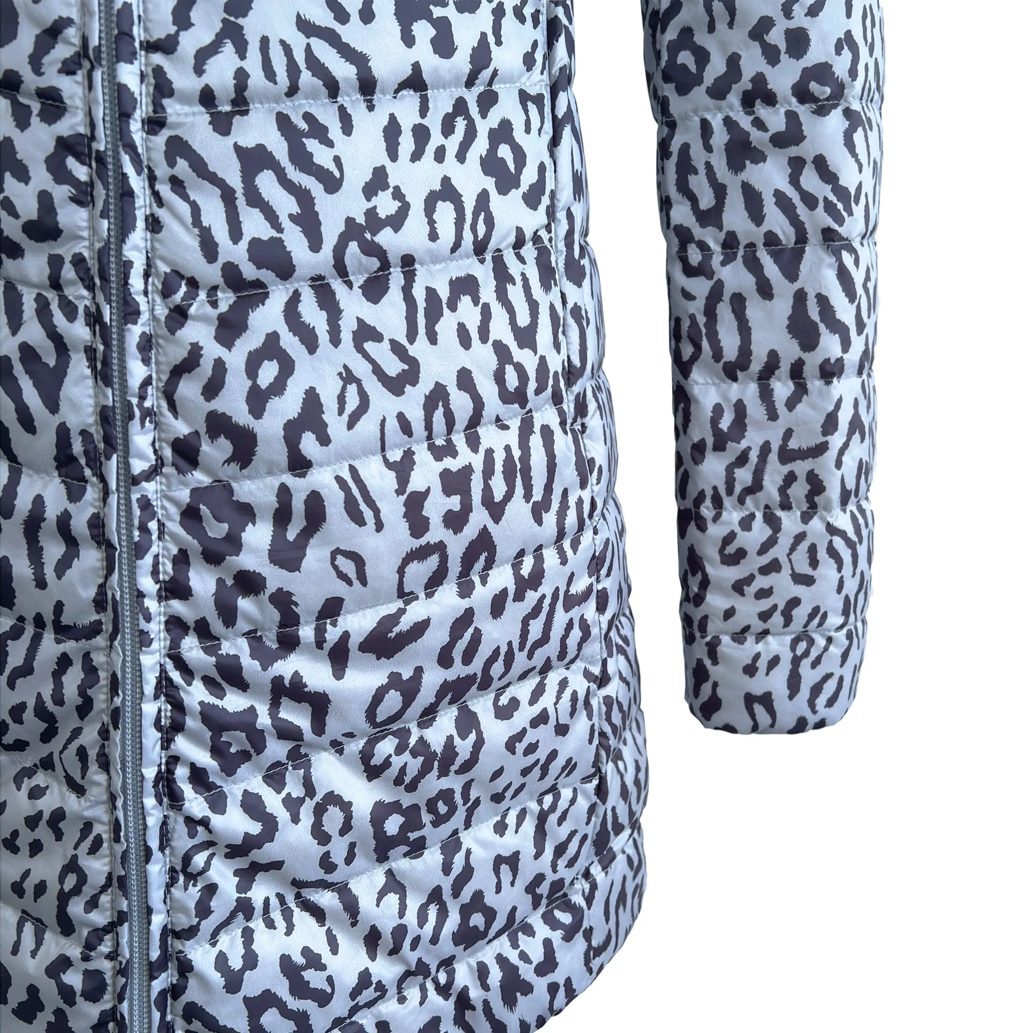 Reversible Silver Jaguar Duck Down Puffer Coat