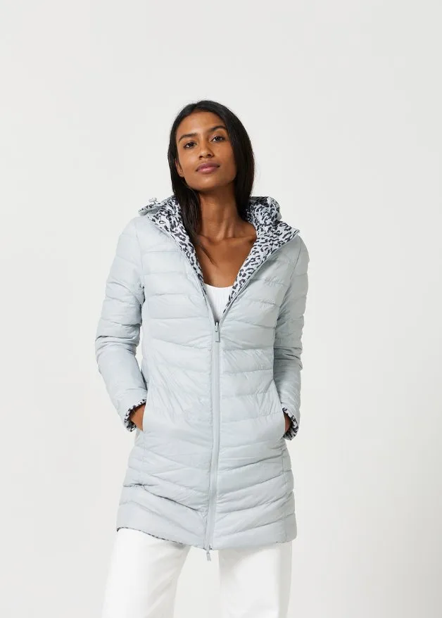 Reversible Silver Jaguar Duck Down Puffer Coat