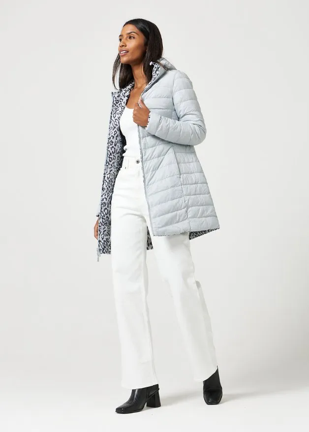 Reversible Silver Jaguar Duck Down Puffer Coat