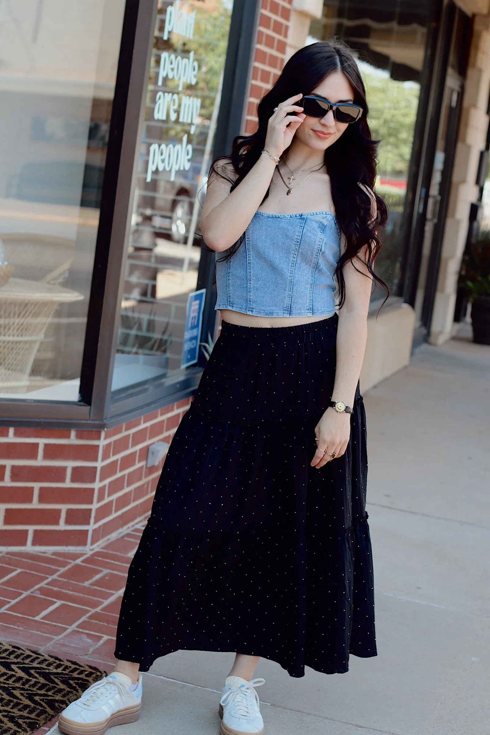 Rhinestone Tiered Skirt   Black