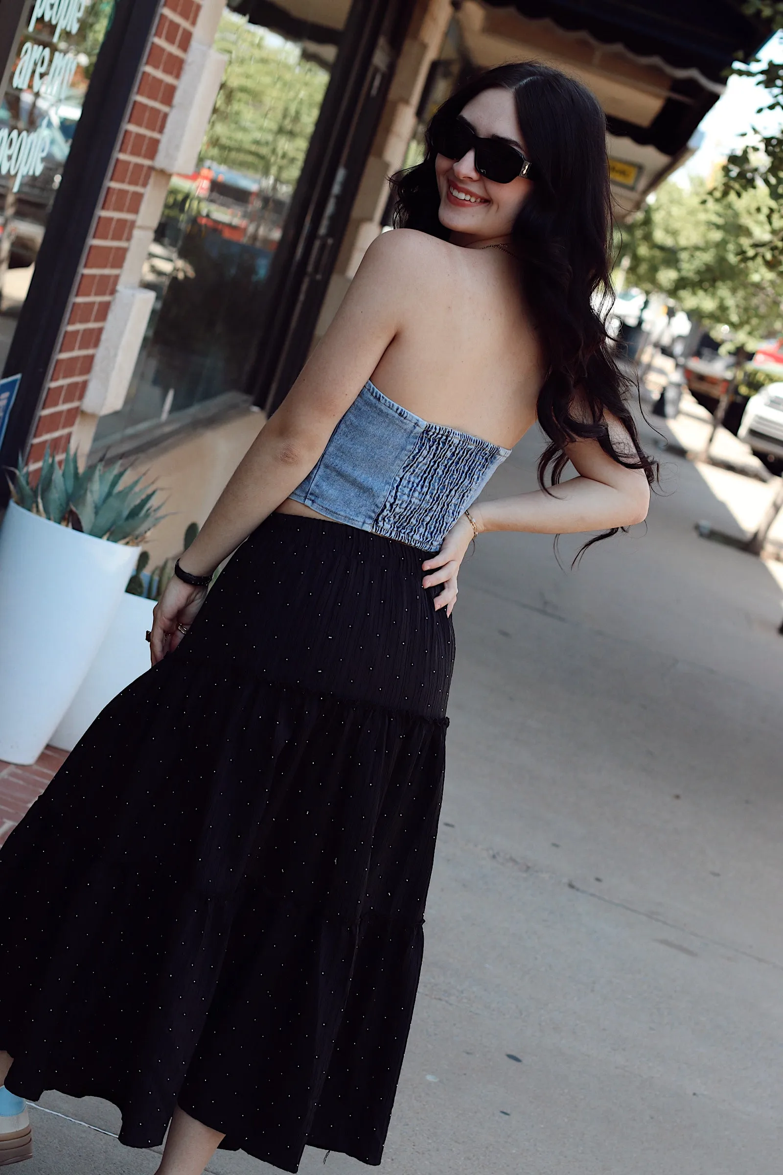 Rhinestone Tiered Skirt   Black