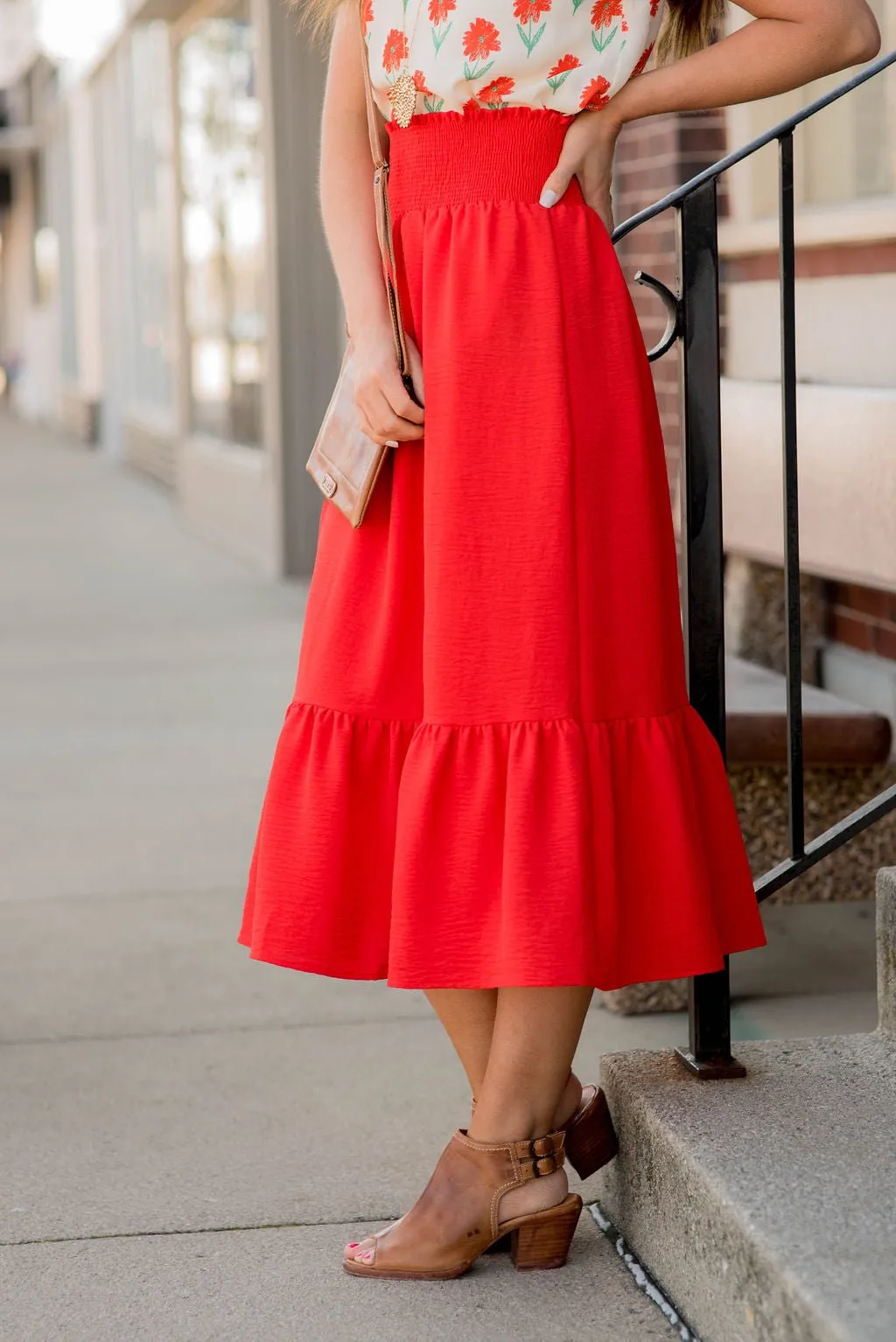 Ruffle Bottom Midi Skirt