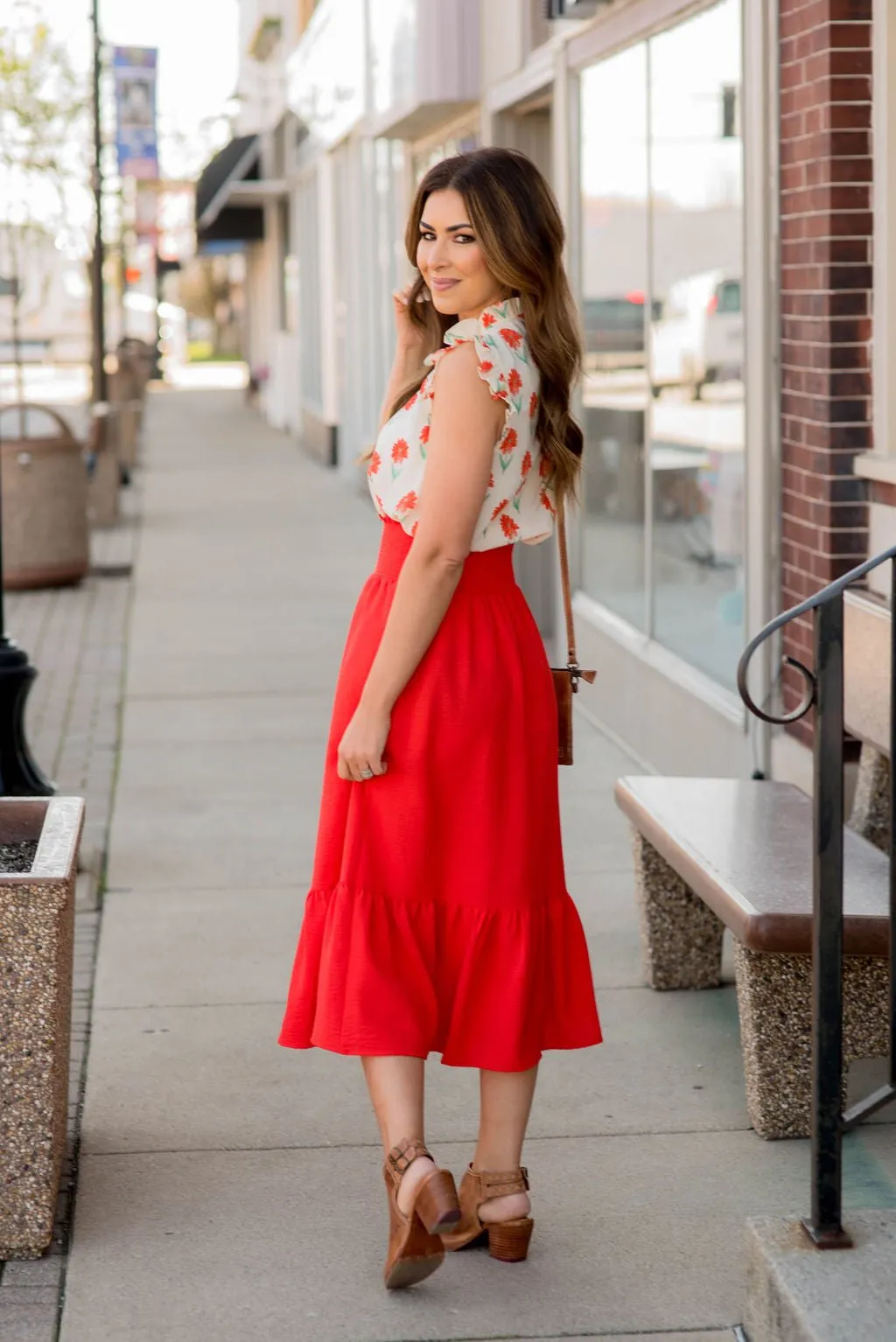 Ruffle Bottom Midi Skirt