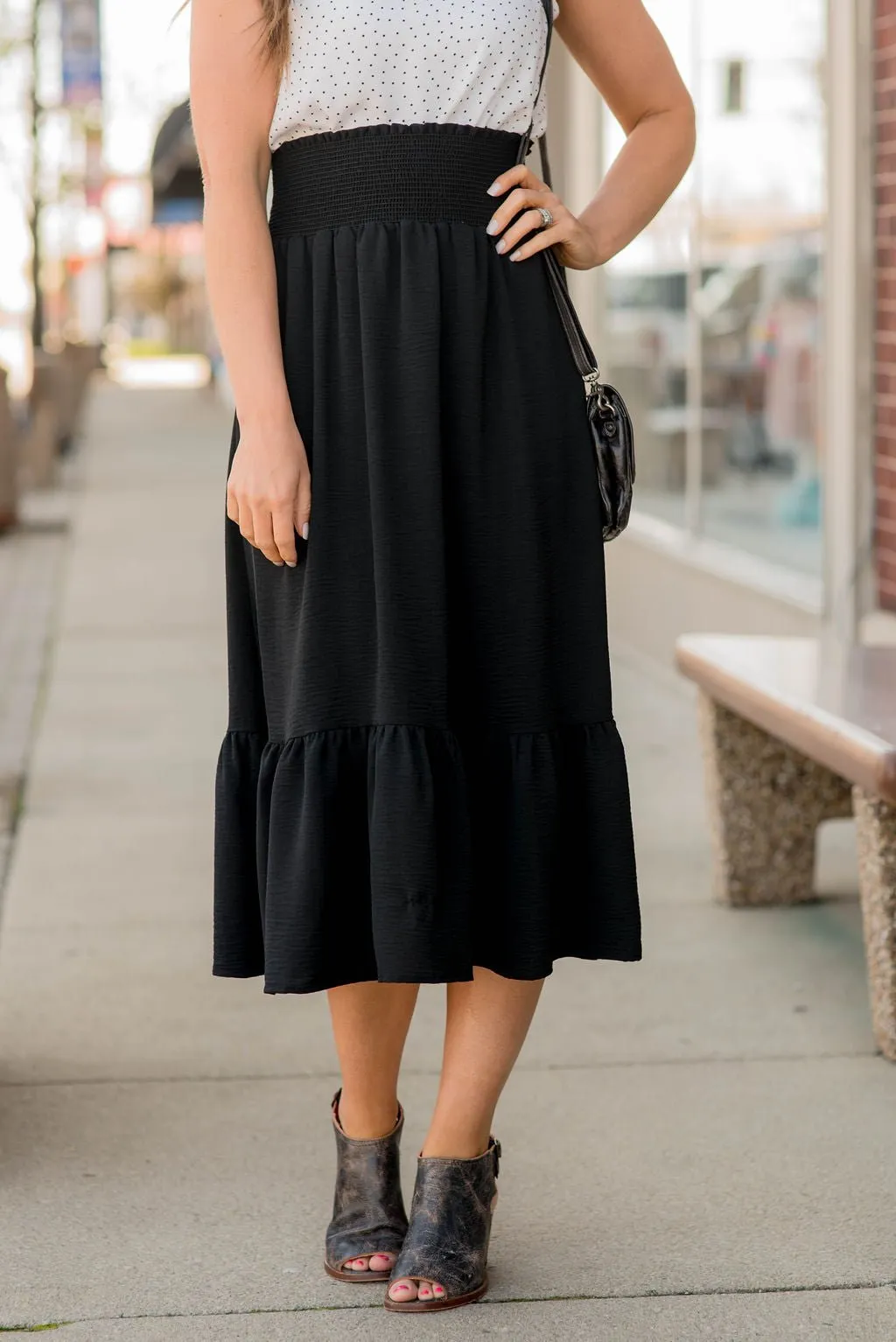 Ruffle Bottom Midi Skirt