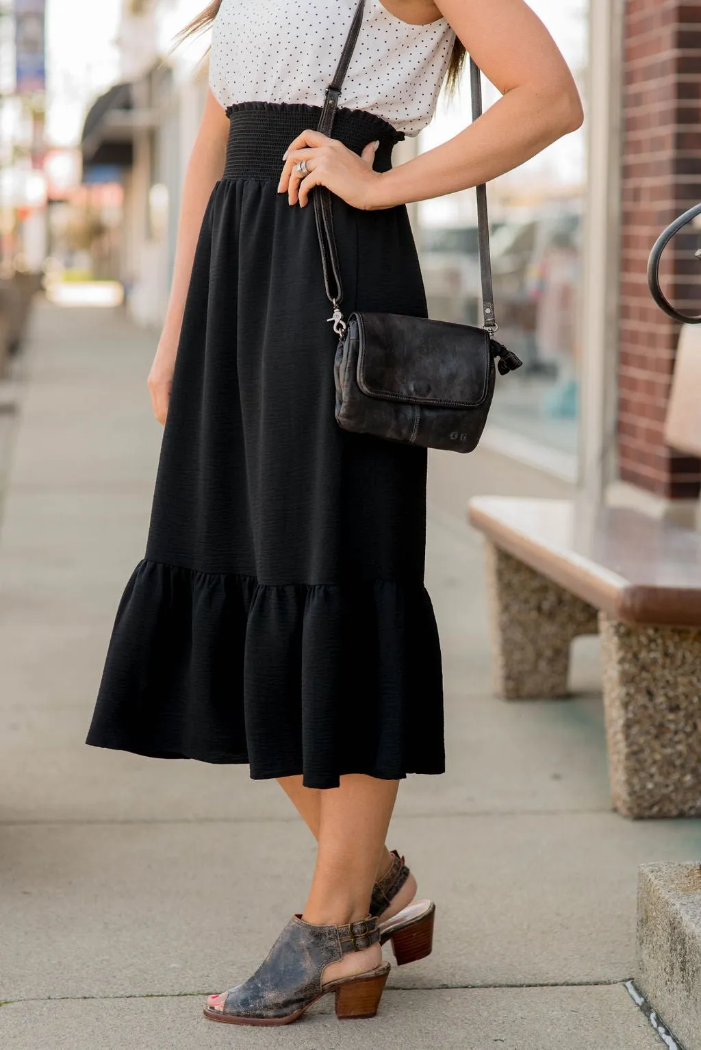 Ruffle Bottom Midi Skirt