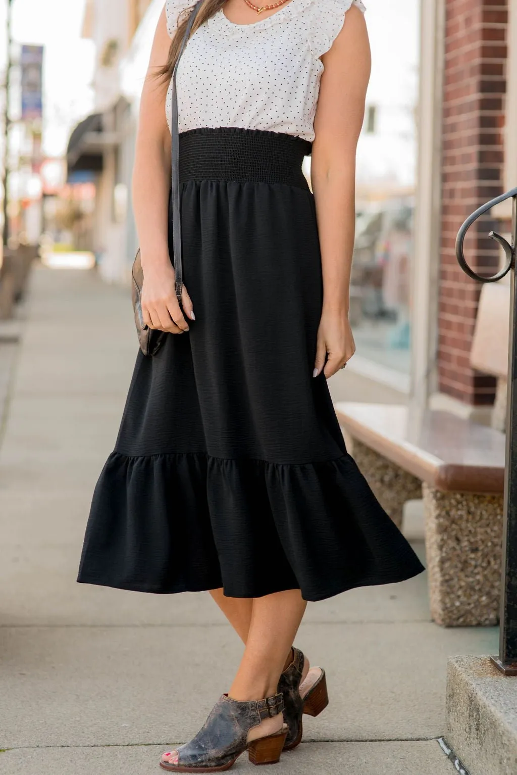 Ruffle Bottom Midi Skirt
