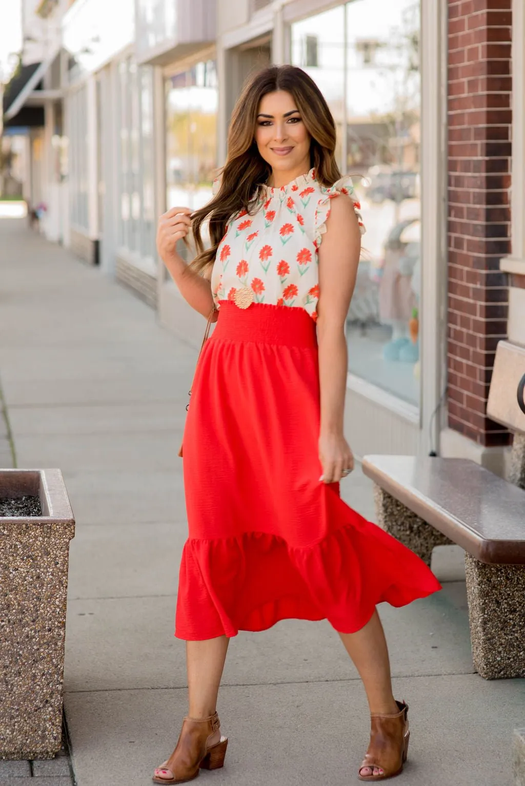 Ruffle Bottom Midi Skirt