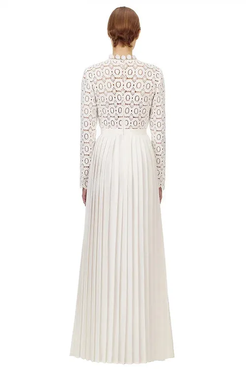 Self-Portrait Pleated Crochet Floral Maxi Dress