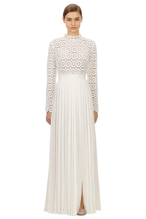 Self-Portrait Pleated Crochet Floral Maxi Dress