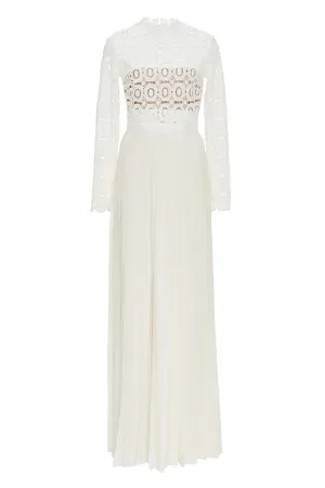 Self-Portrait Pleated Crochet Floral Maxi Dress