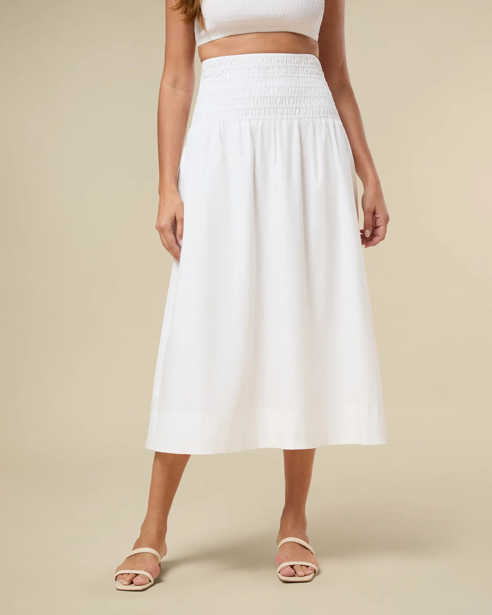 Smocked Midi Skirt