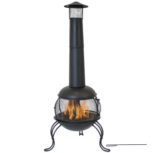 Sunnydaze Black Steel Wood-Burning Outdoor Chiminea Fire Pit with Rain Cap - 66"