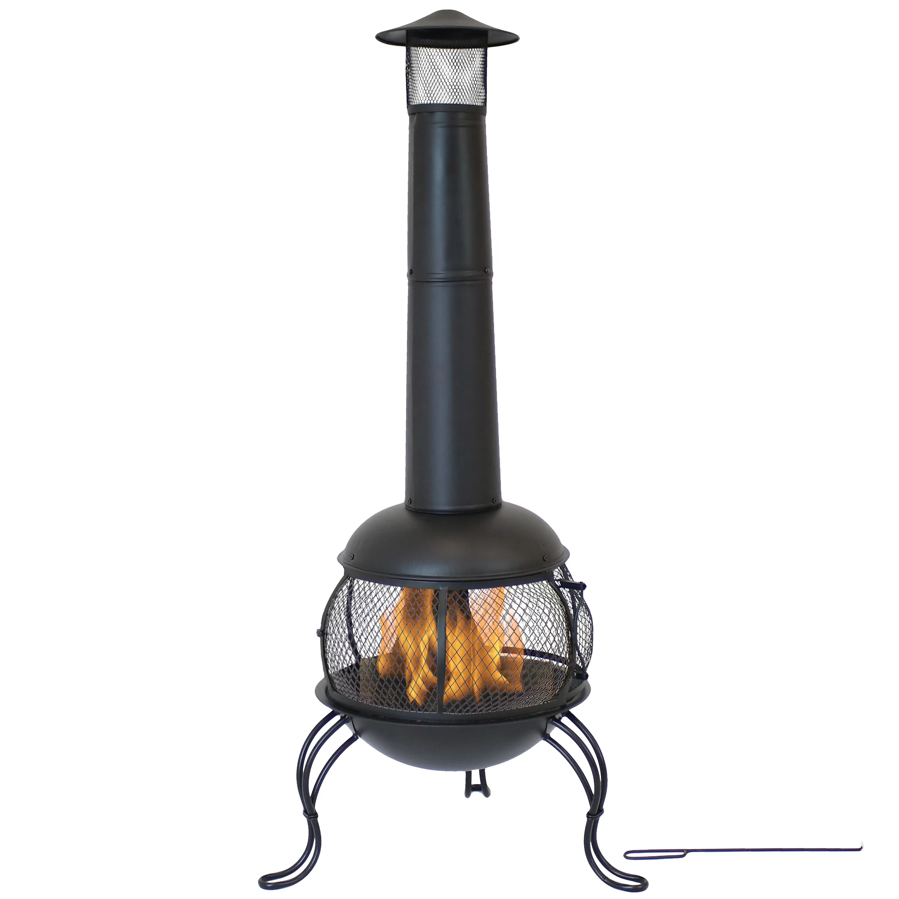 Sunnydaze Black Steel Wood-Burning Outdoor Chiminea Fire Pit with Rain Cap - 66"