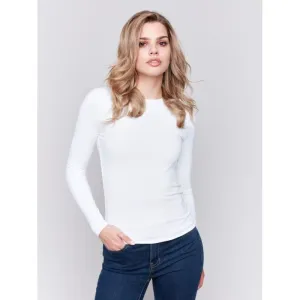 Super Stretch Long Sleeve Top Double Cloth Knit in White
