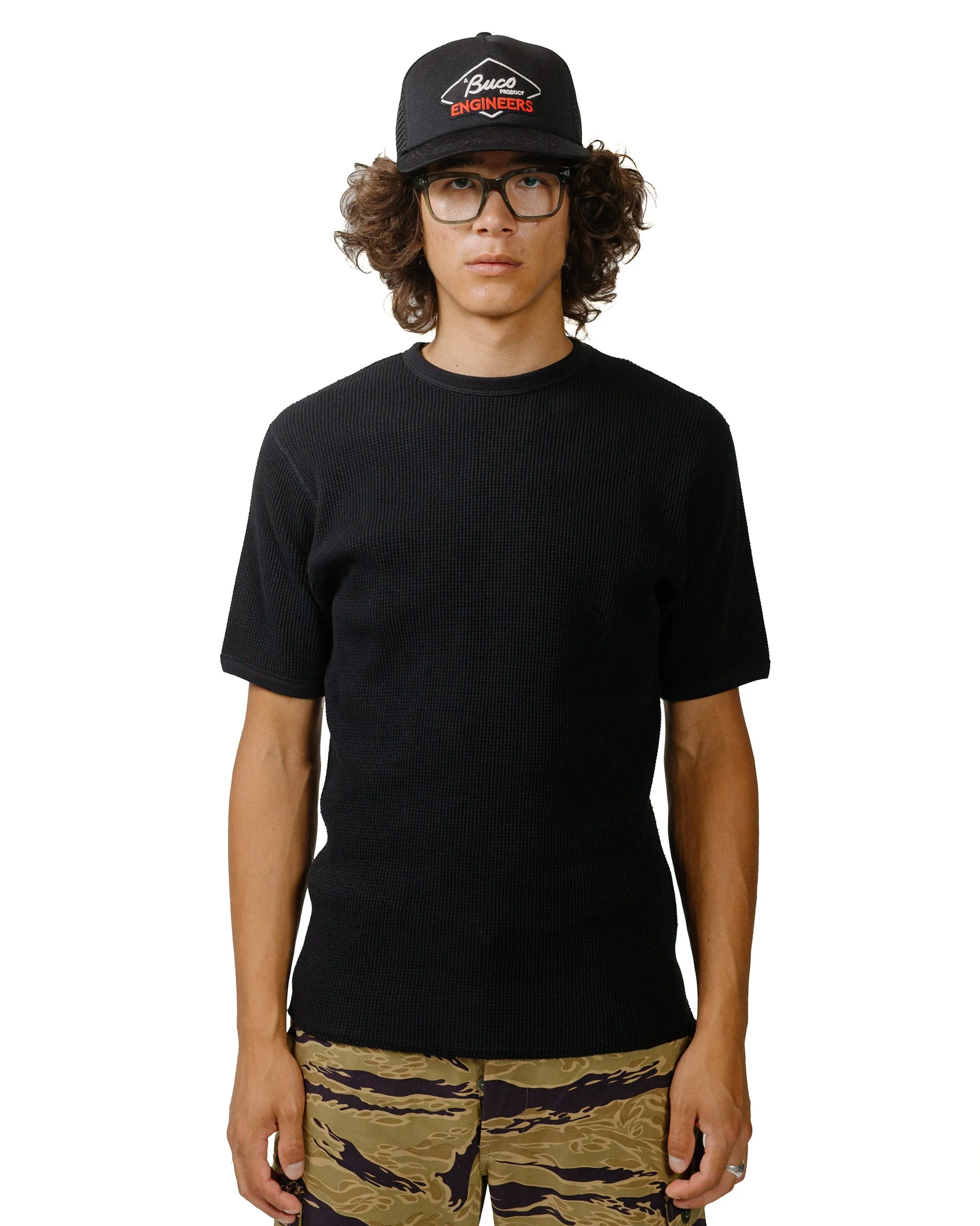 The Real McCoy's MC24018 Waffle Thermal Shirt S/S Black