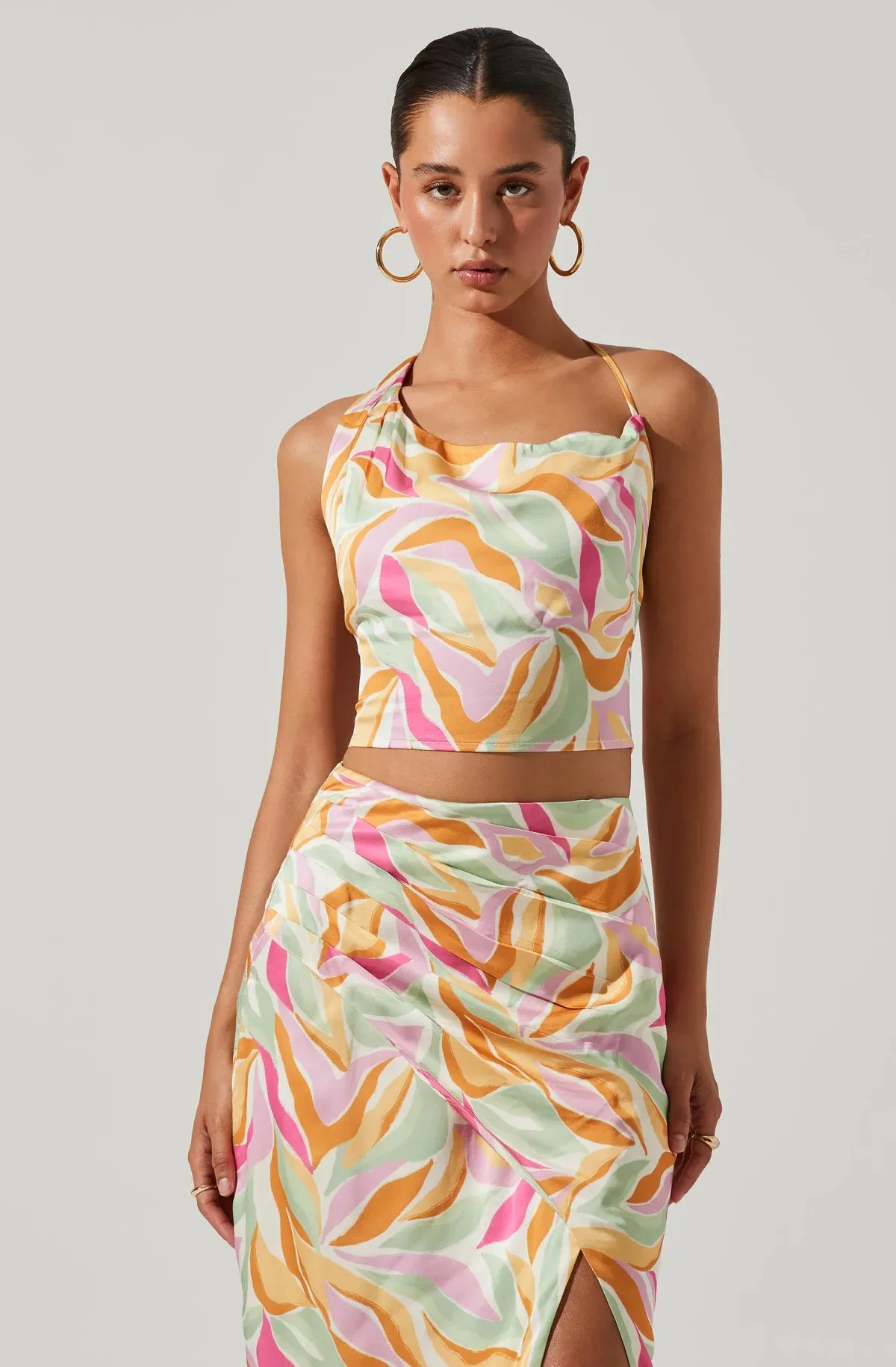 Trina Abstract Print Halter Crop Top
