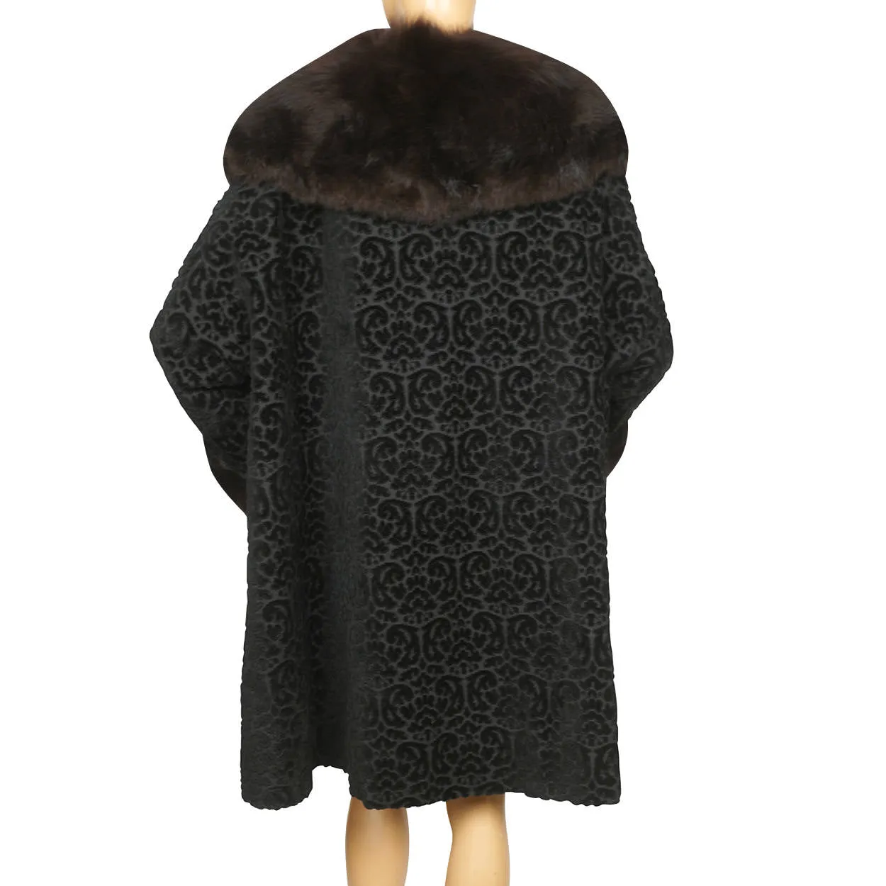Vintage 1950s Black Velvet Brocade Coat Velourette Ladies L XL