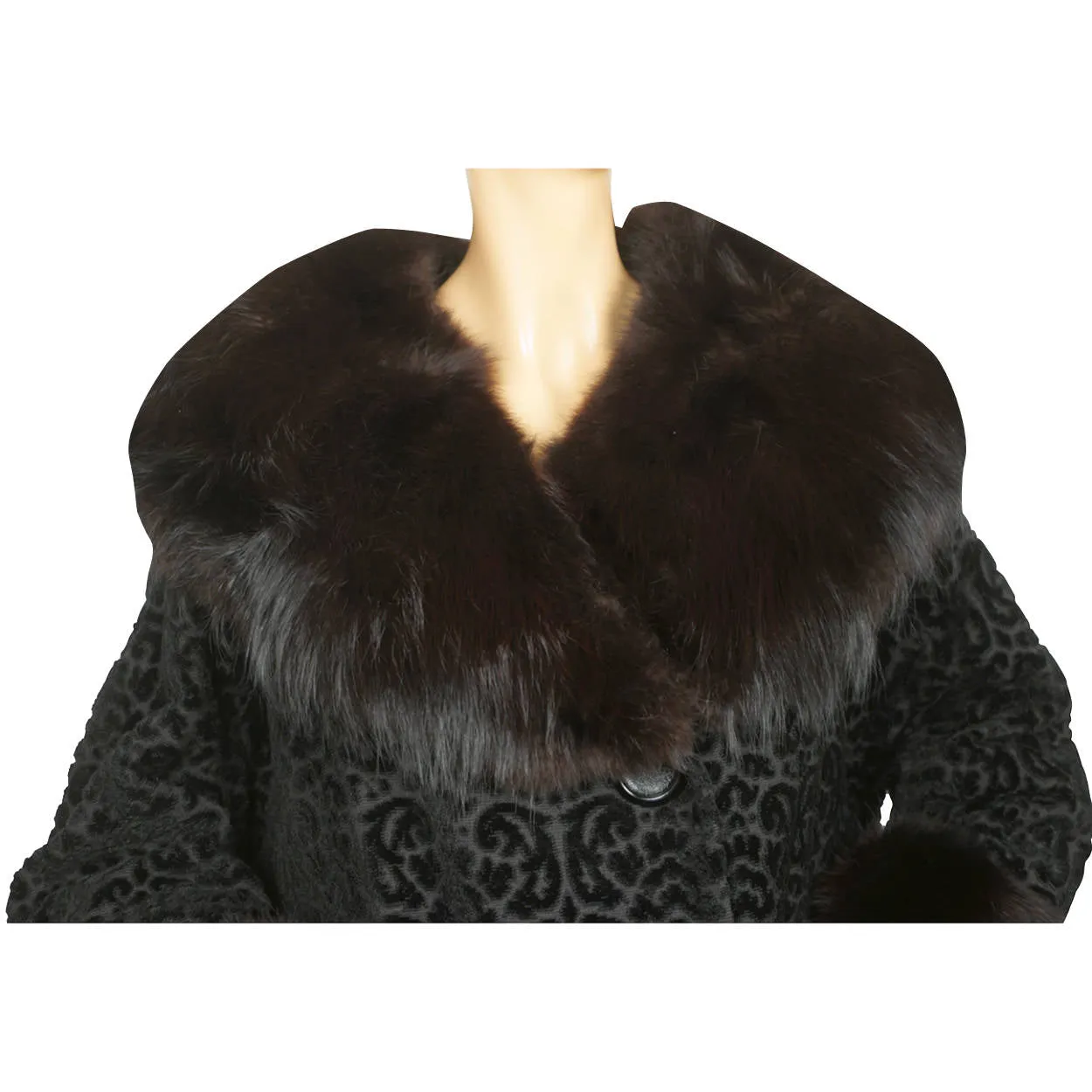 Vintage 1950s Black Velvet Brocade Coat Velourette Ladies L XL