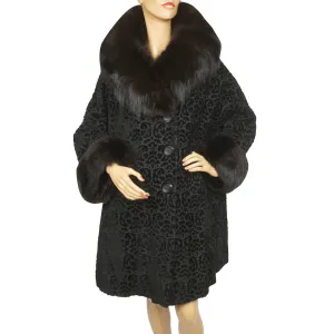 Vintage 1950s Black Velvet Brocade Coat Velourette Ladies L XL