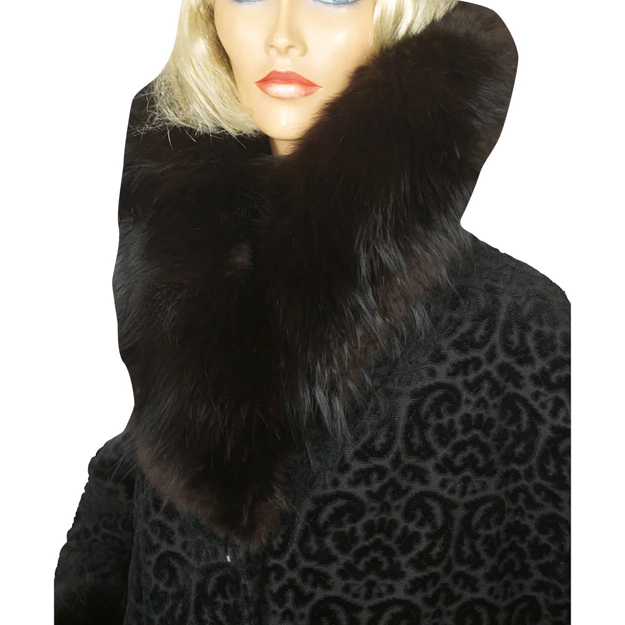 Vintage 1950s Black Velvet Brocade Coat Velourette Ladies L XL