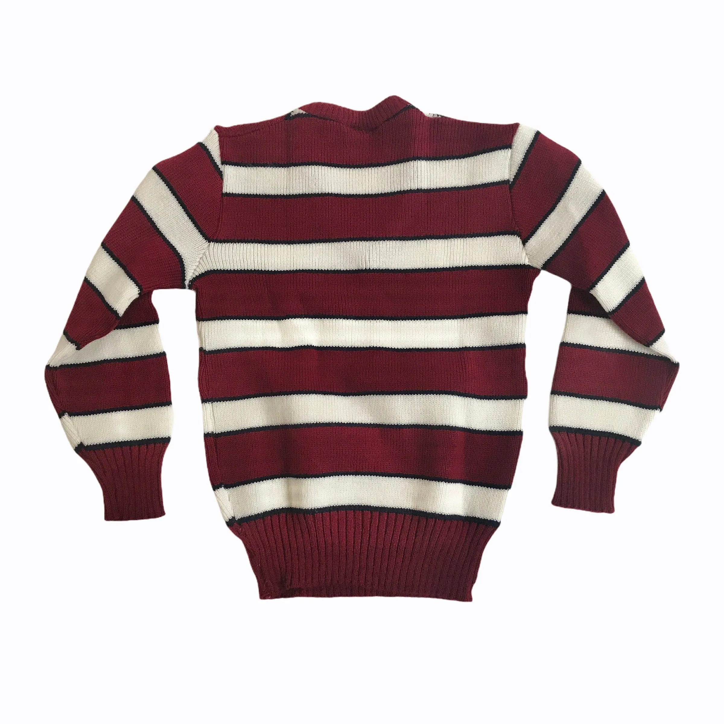 Vintage 1970's White / Red V-Neck Striped Kids Jumper French Made 8-10 Years