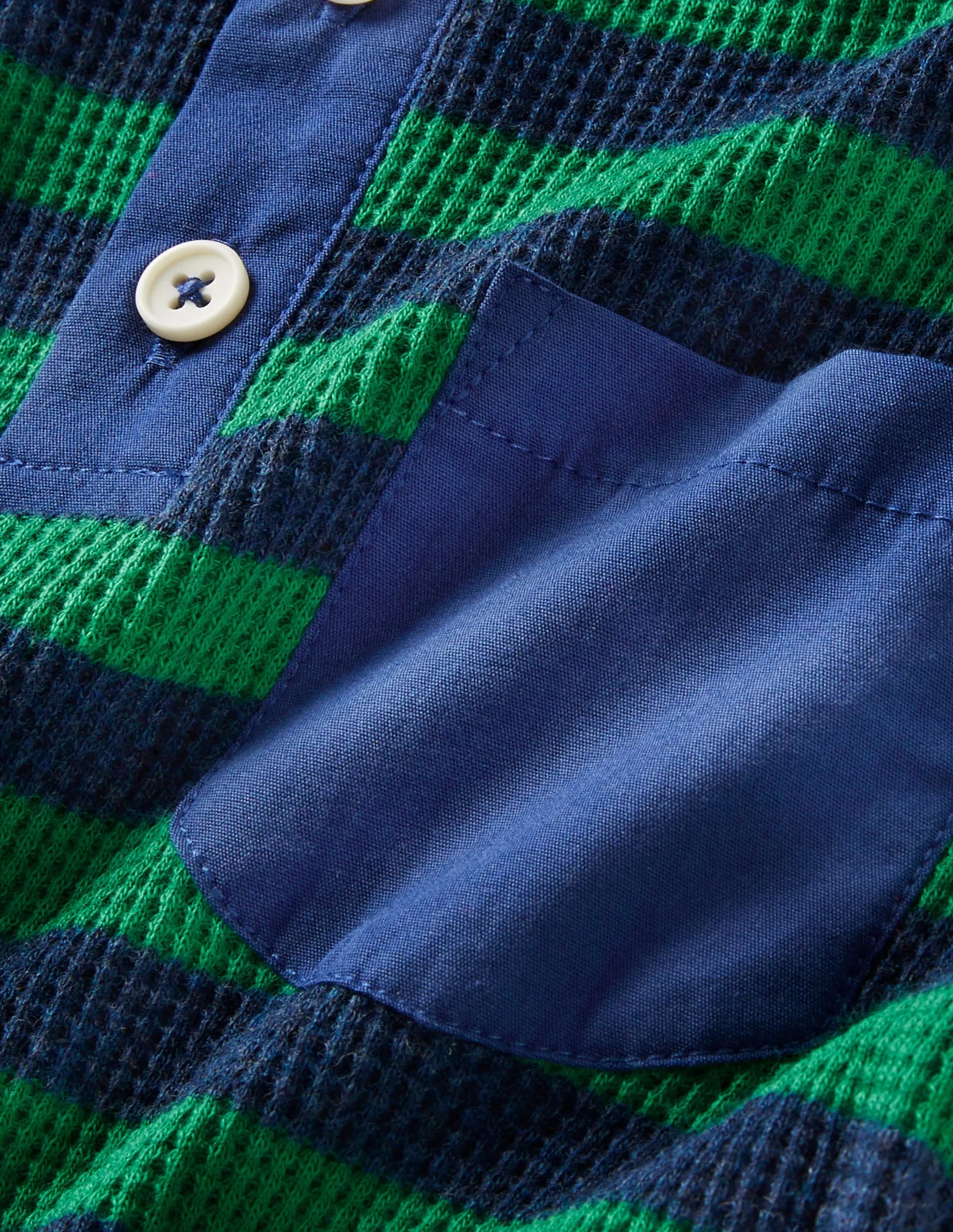 Waffle Henley T-Shirt-Shady Glade Green/ Navy Marl