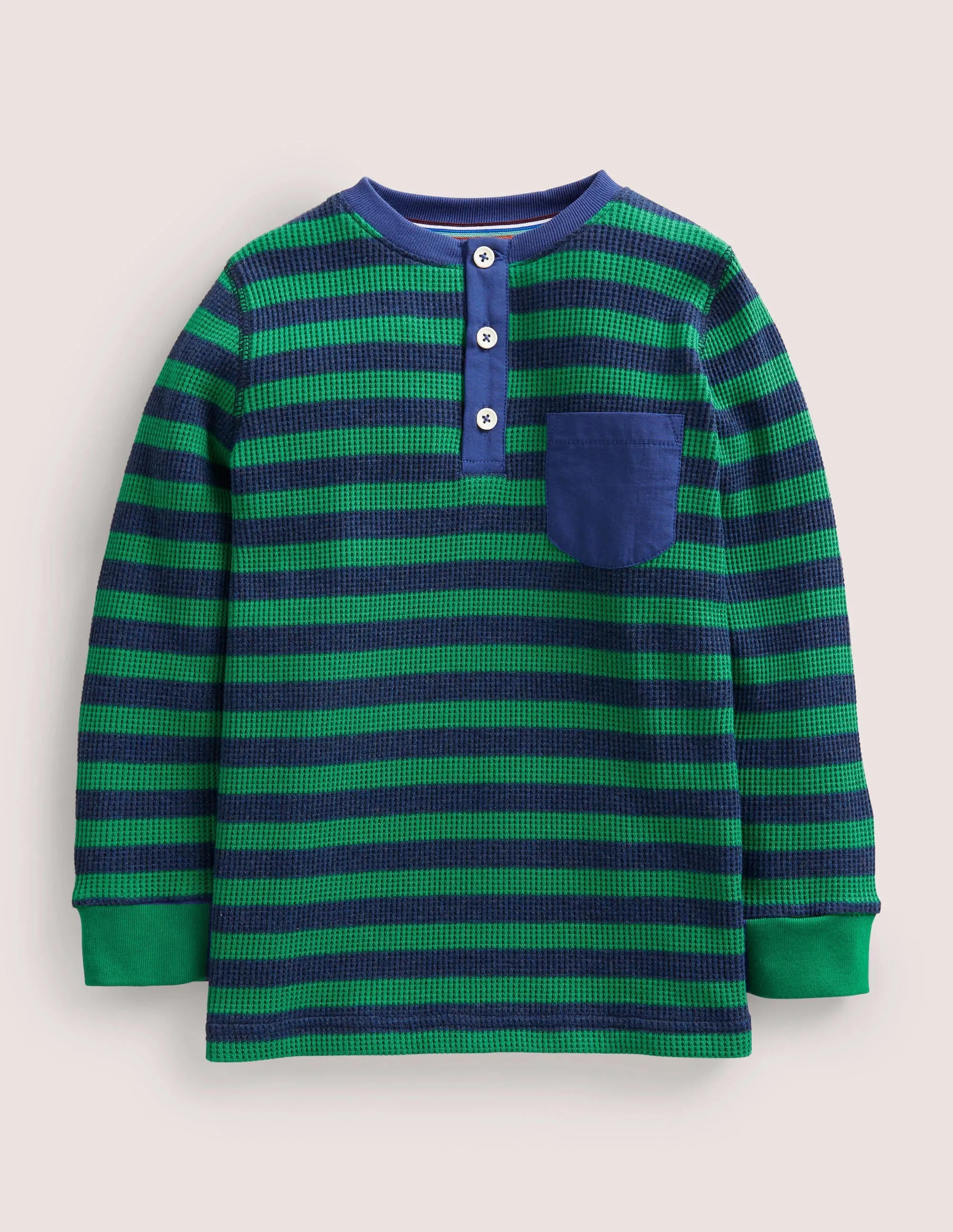 Waffle Henley T-Shirt-Shady Glade Green/ Navy Marl