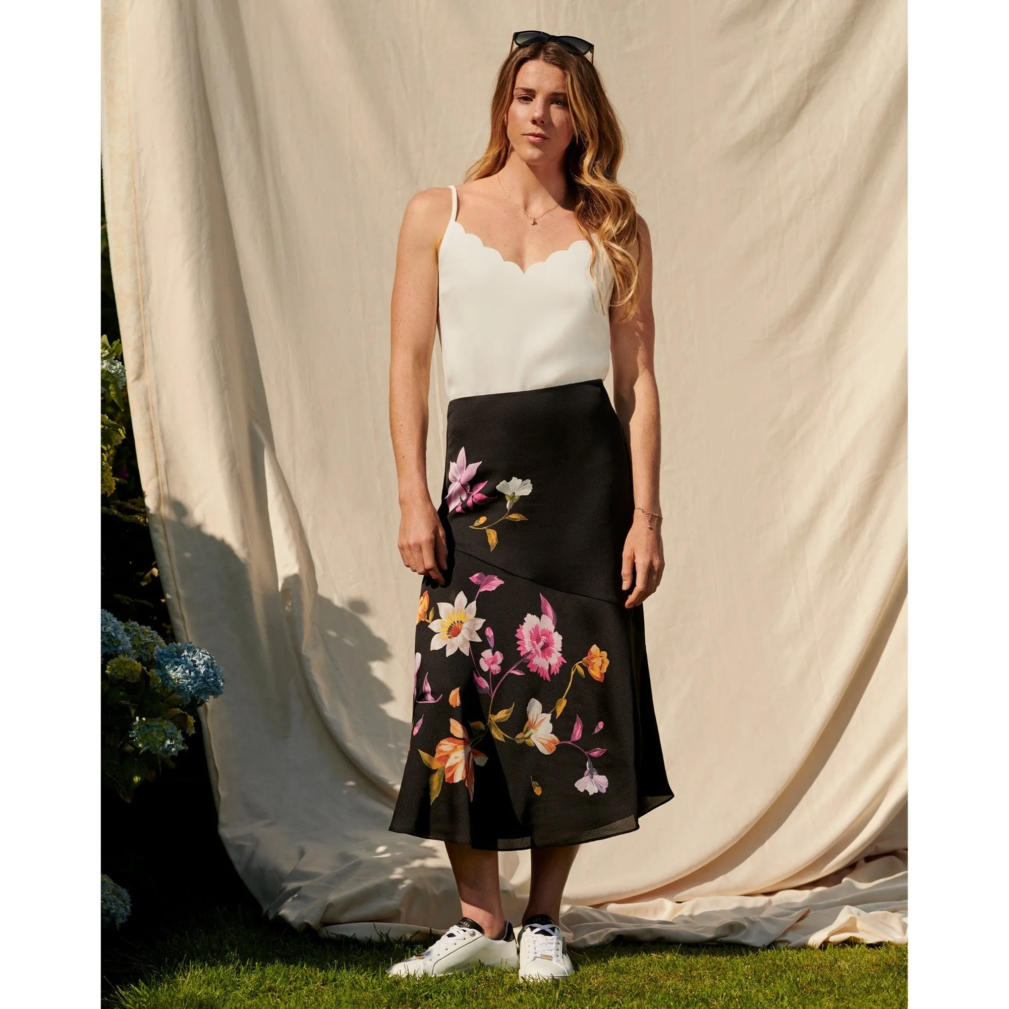 Women Hayleyy-Rhubarb Panel Detail Midi Skirt - Black
